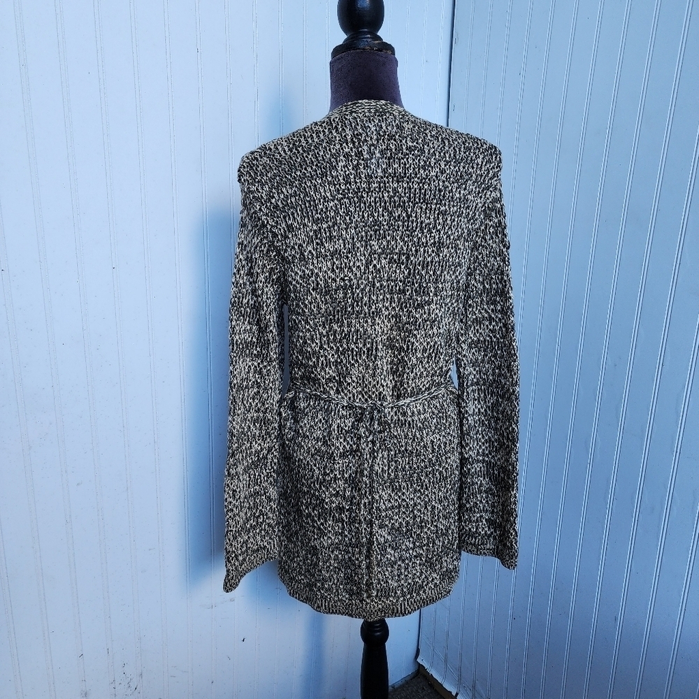 JONES NEW YORK Mercerized Cotton Olive Green Beige Sweater Chunky Cardigan Top M - Picture 7 of 14